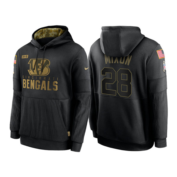 Men's Cincinnati Bengals #28 Joe Mixon 2020 Black Salute to Service Sideline Performance Pullover Hoodie